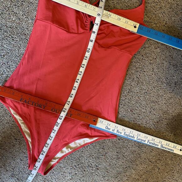 HeidiKlein Red HalterNeck OnePiece Swimsuit UnPadded Keyhole Beach Preppy 4 - Picture 2 of 9